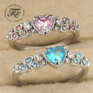 Heart Gem Girl's Promise Ring - Blue or Pink Heart Gems With Vine Design Band